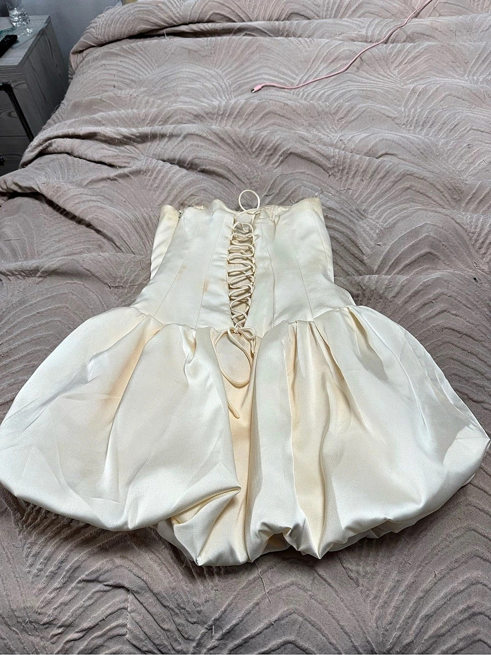 Oh Polly Fabiola Lace-Up Bubble Hem Corset Mini Dress Satin Bubble Hem Mini - Picture 4 of 6